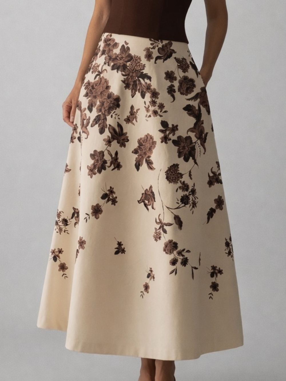 🆕☕️ Antonio Melani The Style Bungalow Floral Midi Skirt Cream Brown Size 0 Skirt